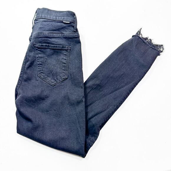 Mother The Swooner Dagger Ankle Fray Baa Baa Black Sheep Lace Denim Jean Size 25 - Picture 9 of 9
